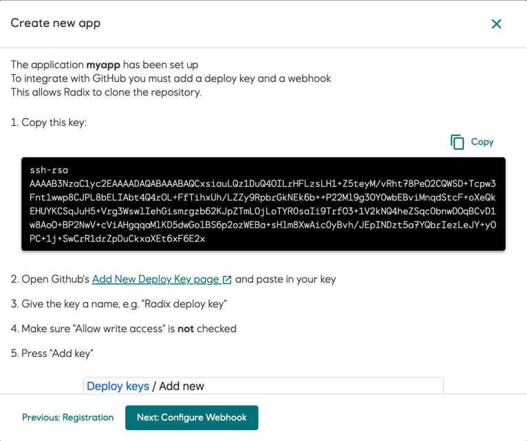 Deploy key for new app